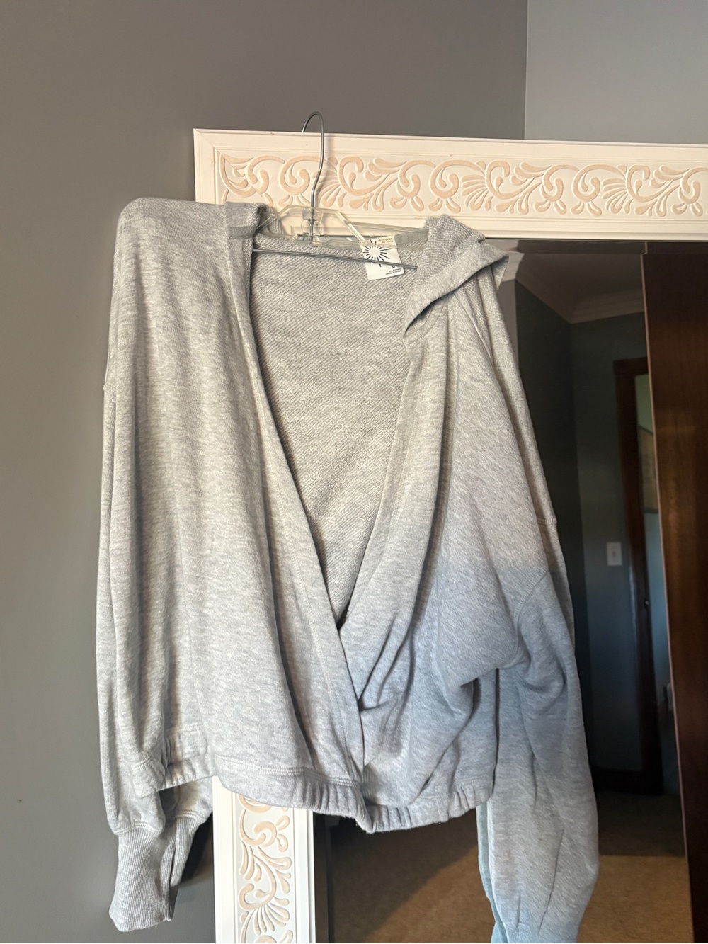 aerie Light Gray Hooded Wrap Sweater